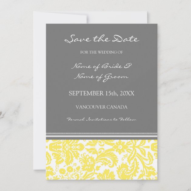 Yellow Grey Photo Wedding Save the Date Card