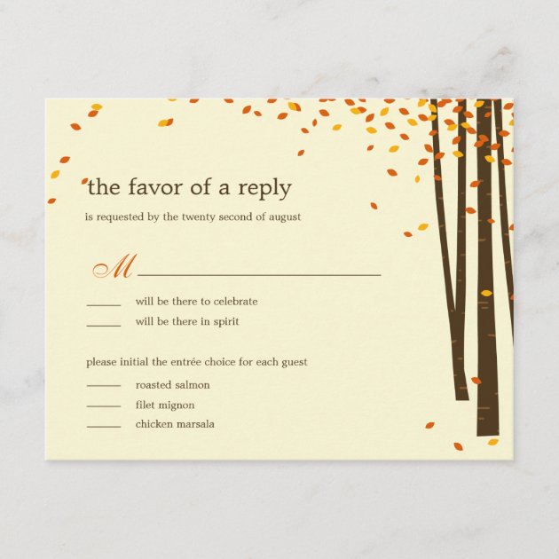 Forest Trees Wedding RSVP cards - Orange -