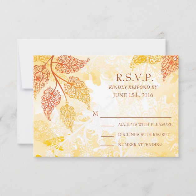 Lacy Leaves Wedding RSVP Card