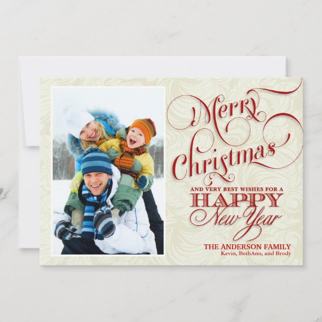 Christmas Photo Flat Card - Red & White