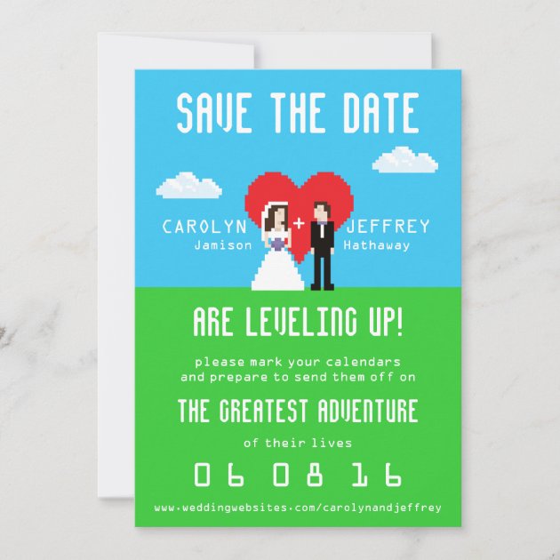 Adorably Nerdy 8-Bit Bride & Groom Save the Dates Save The Date (front side)