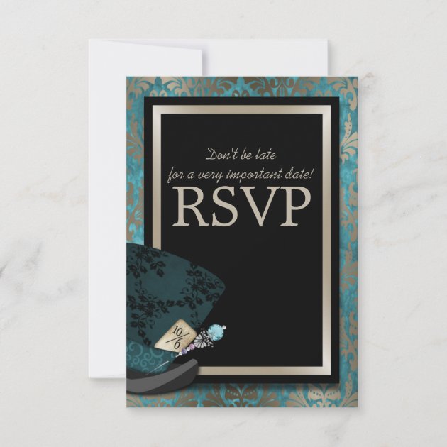 Mad Hatter Alice in Wonderland Wedding RSVP Card