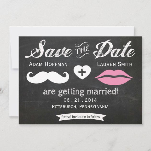 Chalkboard Mustache and Lips Save the Date