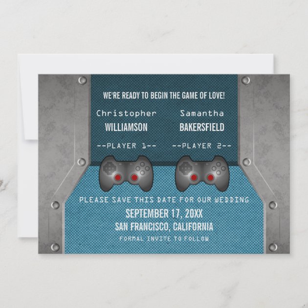 Video Game Save the Date Invite, Blue
