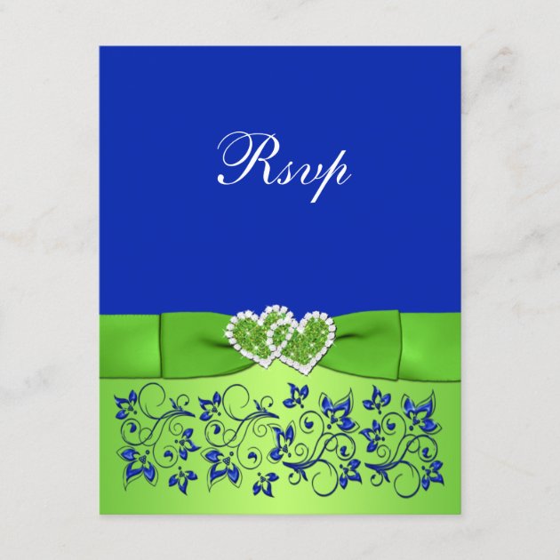 PRINTED RIBBON Blue Green Floral Hearts Reply Card