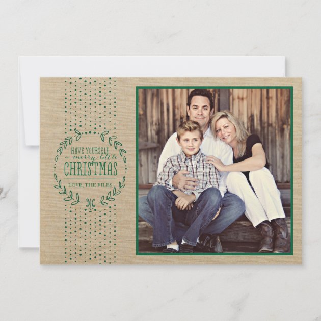 Rustic Green Wreath Holiday Photo Card (front side)