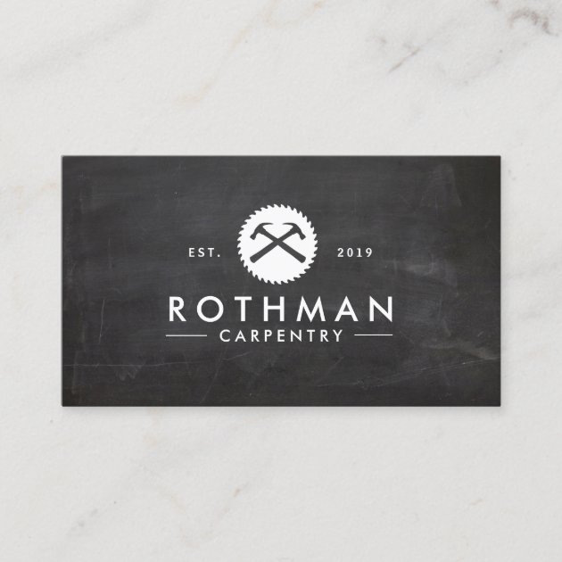 Carpentry Hammer and Saw Construction Logo 2 Business Card (front side)