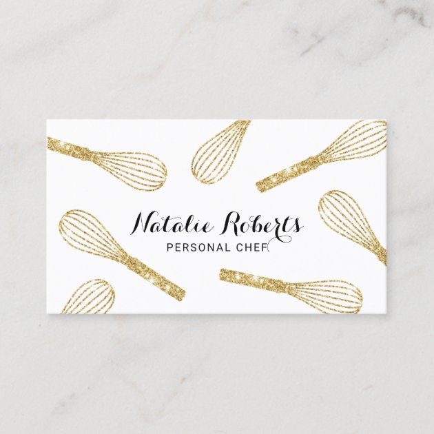 Personal Chef Modern Gold Whisk Pastry Bakery Business Card (front side)