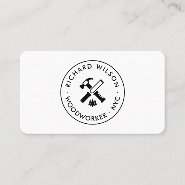 Modern black and white professional carpenter logo business card (front side)
