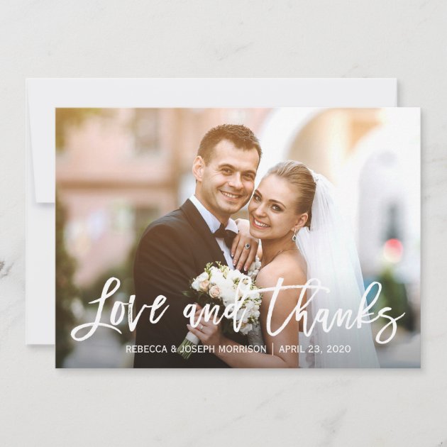 Rustic Baby's Breath Love and Thanks Wedding Photo Thank You Card (front side)