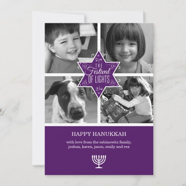 Decorative Purple Star of David Hanukkah Card