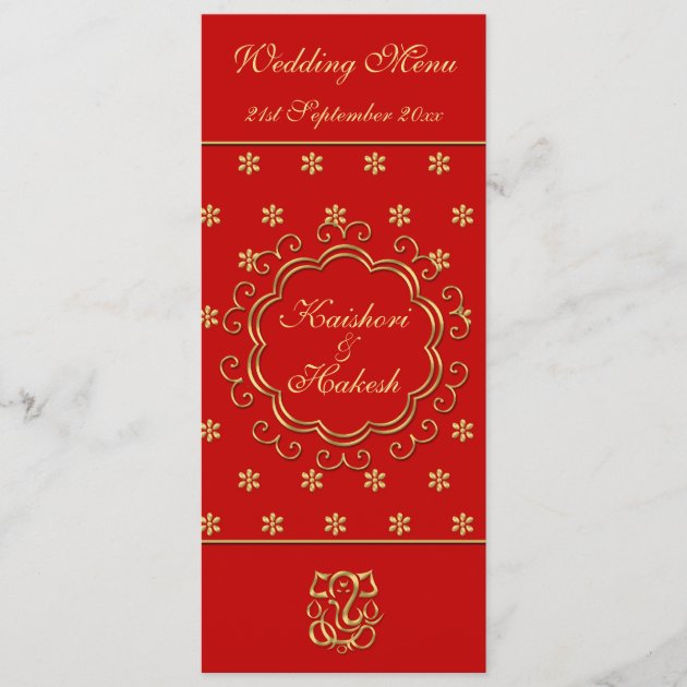 Wedding Menu Template Indian Inspired Red & Gold