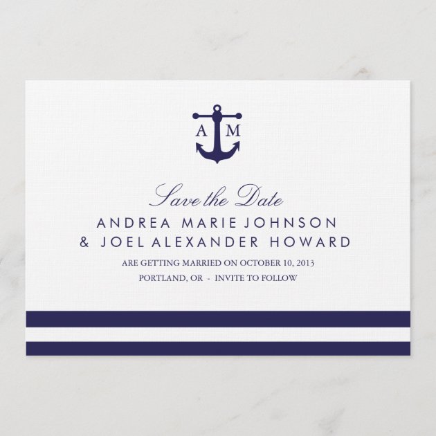 Nautical Navy Wedding Save the Date (front side)