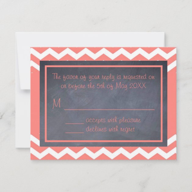 Coral Chevron RSVP Card (front side)