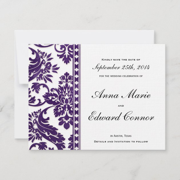 Purple Vintage Damask Lace Save the Dates Save The Date