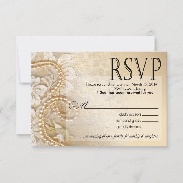Shayla Pearls and Lace RSVP-2 | eggshell RSVP Card