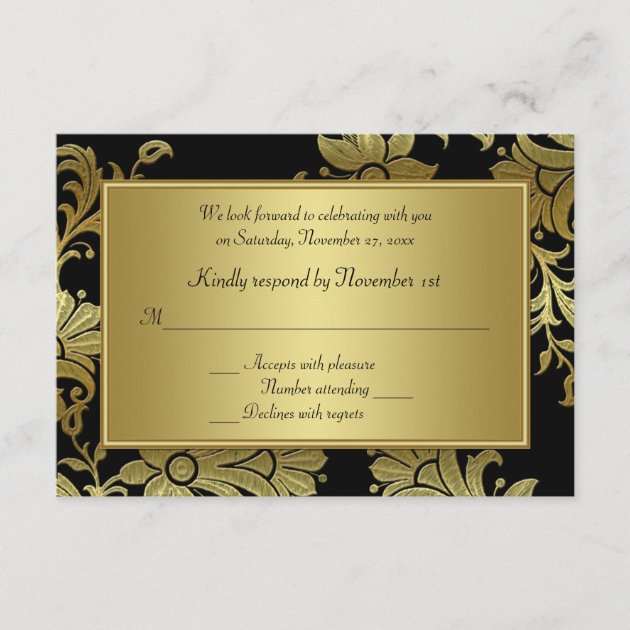 50th Anniversary Black and Gold Floral RSVP Card (front side)