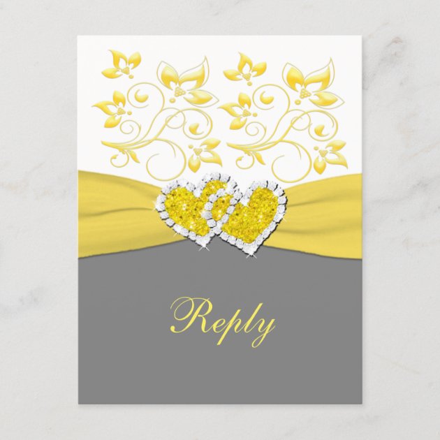 Yellow, Gray, White Joined Hearts Reply Card