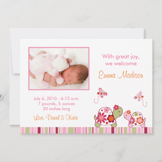 Trendy Tropical Turtle Photo Birth Announcements