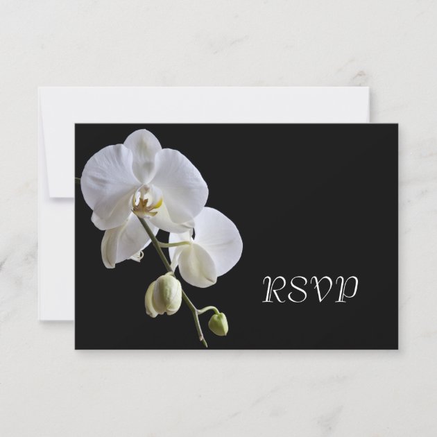 White Orchid on Black Wedding RSVP Response Card
