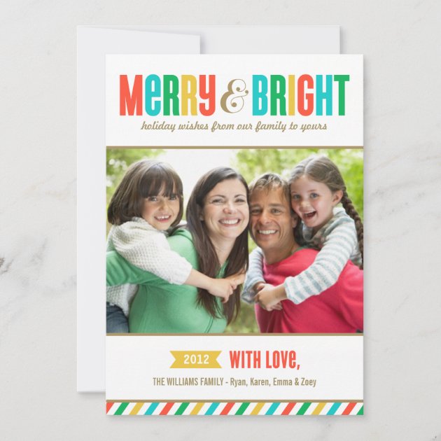Merry and Bright Holiday Photo Card | Bold Colors (front side)