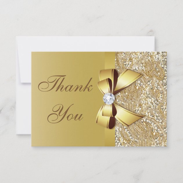 Faux Gold Sequins and Bow Wedding Thank You