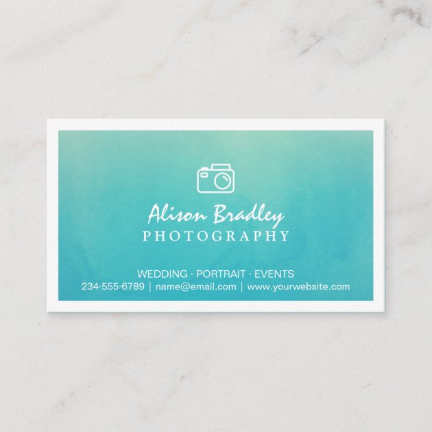 Photography Watercolor Aqua Green Photo Showcase Business Card (front side)