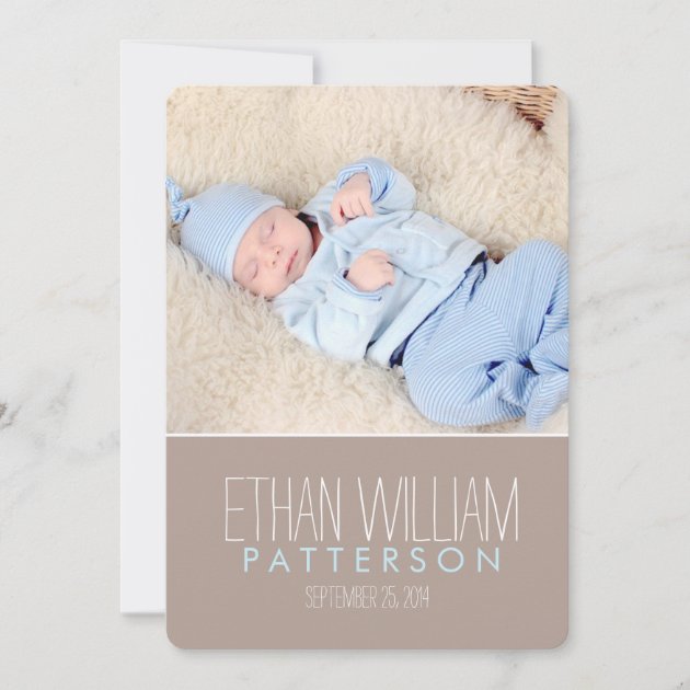 Sweet & Modern Baby Boy Birth Announcement (front side)