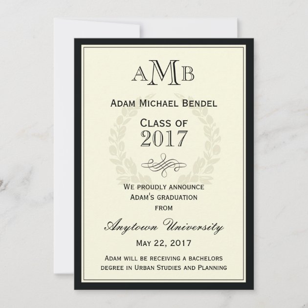 Elegant Monogram Graduation Announcement (front side)