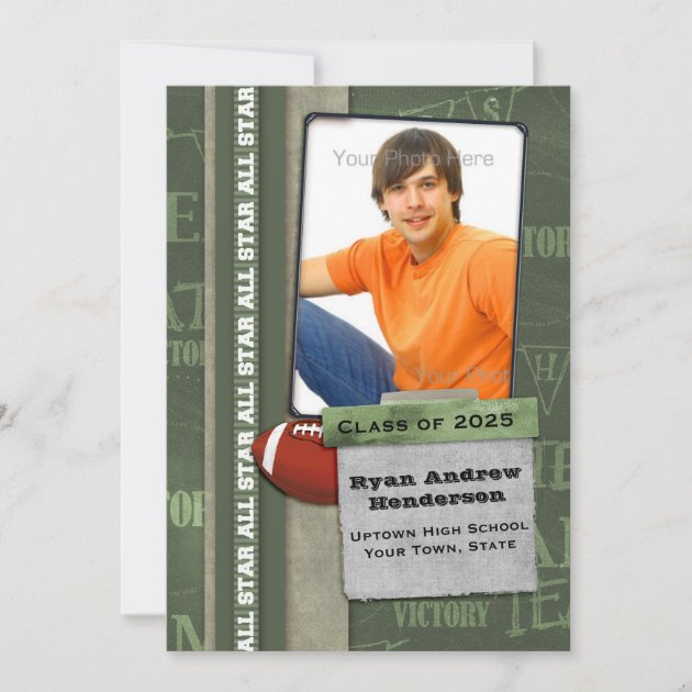 Football, Sports, Photo Graduation Announcement (front side)
