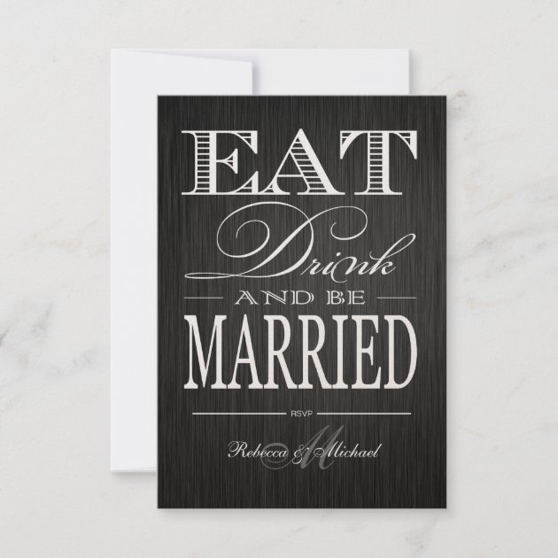 Eat Drink and be Married - Metallic Champagne RSVP Card