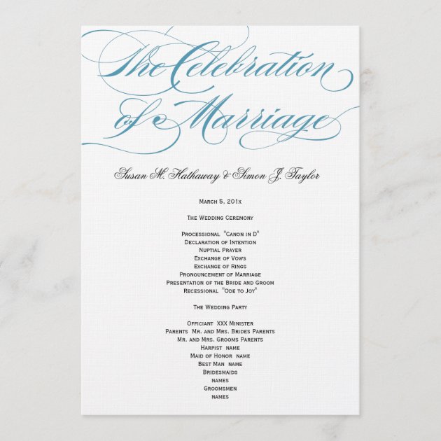 Elegant Script  Wedding Program - Blue