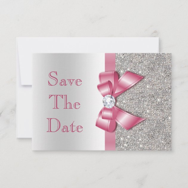 Faux Pink Bow Diamonds Save The Date Baby Shower
