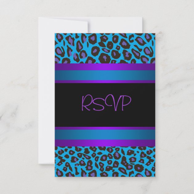 Purple Teal Leopard Sweet 16 Birthday Party RSVP