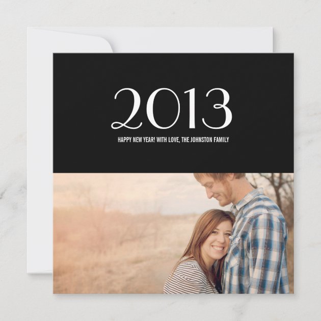Black Bold Happy New Year Photo Flat Cards (front side)