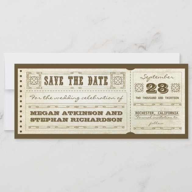 save the date vintage wedding tickets