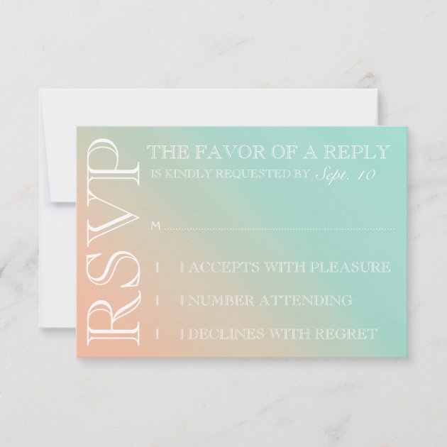 Mint and Peach Ombre Wedding Invitation rsvp