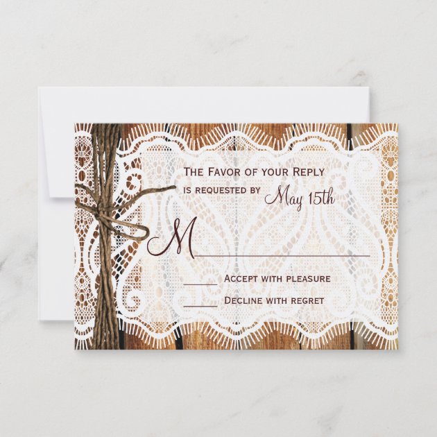 Rustic Country Lace Twine Wood Wedding RSVP