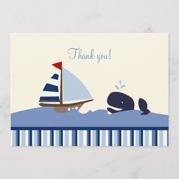 Ahoy Mate Whale Flat Thank you note - Blue Stripe