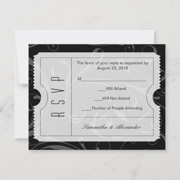 Black and White Wedding Ticket RSVP Card
