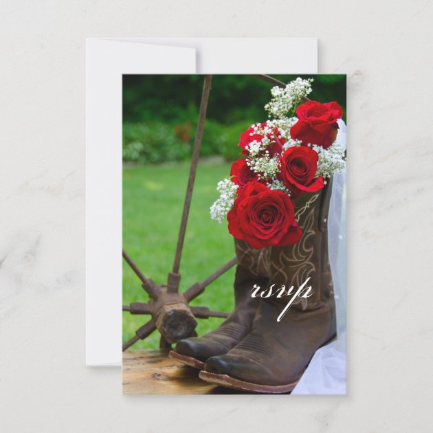 Rustic Roses Cowboy Boots Country Wedding RSVP
