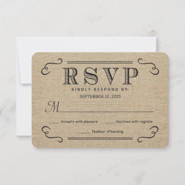 RSVP Elegant Rustic Burlap Wedding Reply Cards