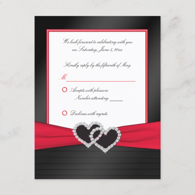 Red and Black Satin Pleats with Hearts Reply Card