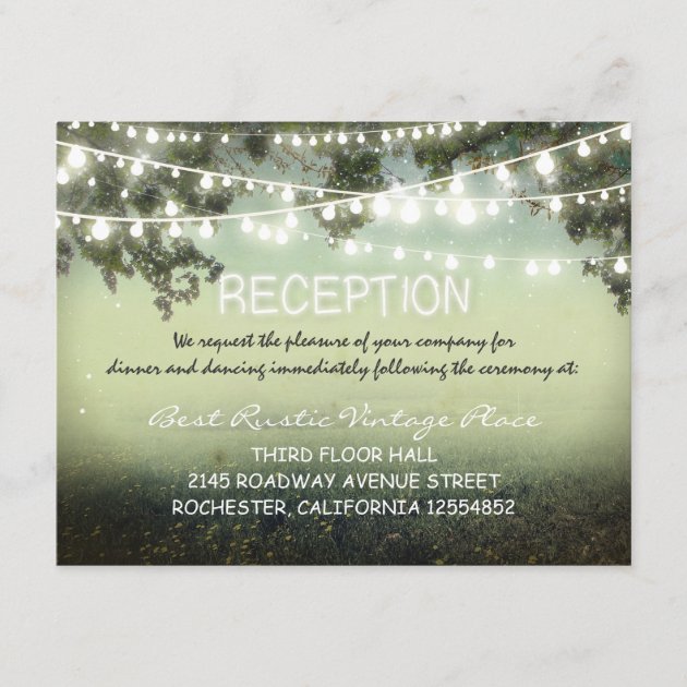 vintage rustic wedding reception cards with lights
