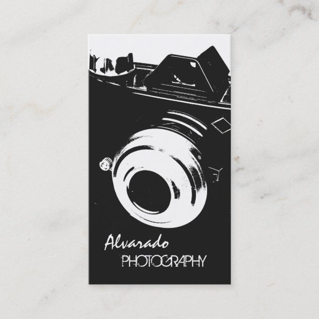 Photographer Creative Retro Black White Camera Business Card (front side)