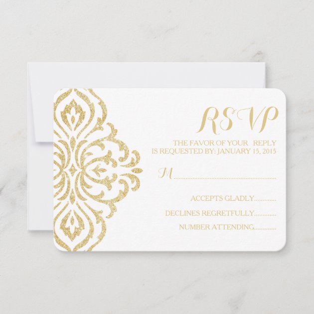 Gold Vintage Glamour Elegance Wedding RSVP Card (front side)