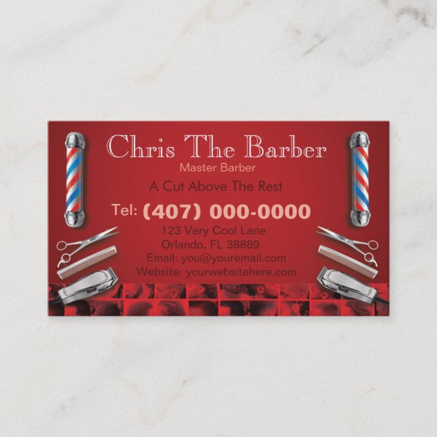 Barbershop Business Card (Barber pole and clippers (front side)