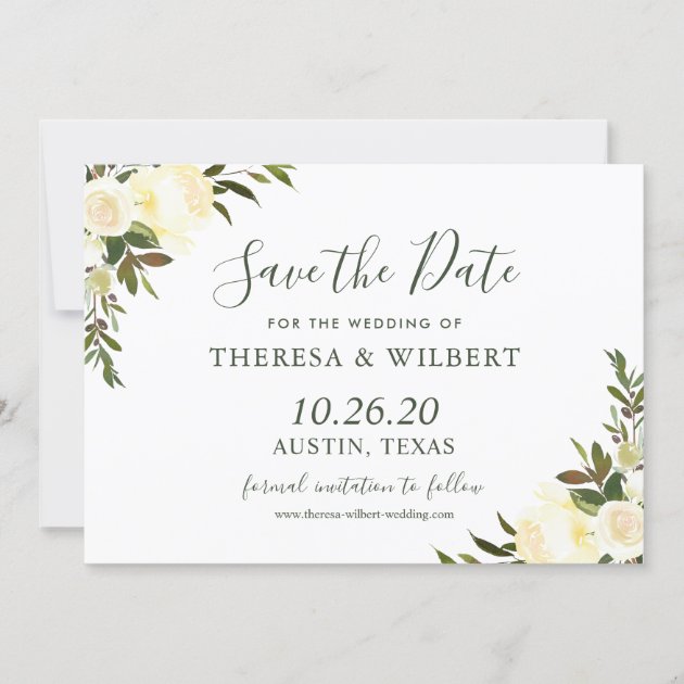 Greenery Ivory Wild Floral Save the Date