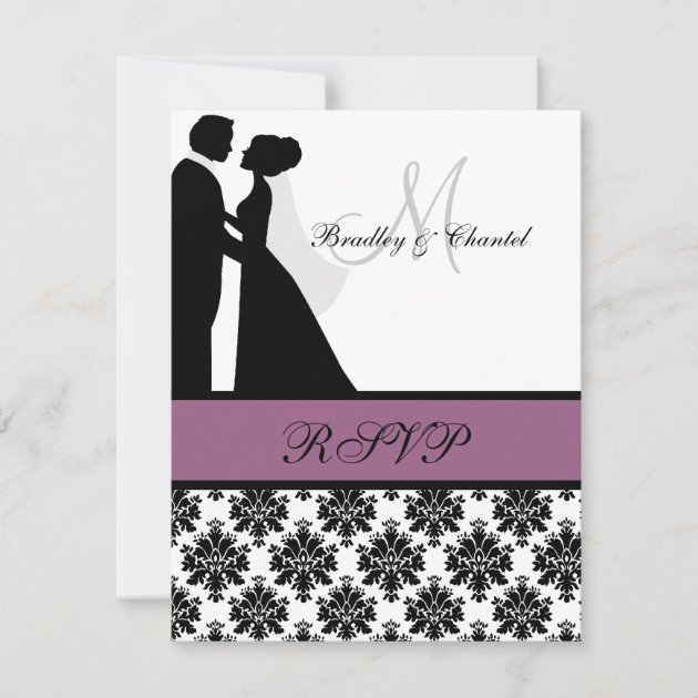 Black and Purple Wedding Couple RSVP Card