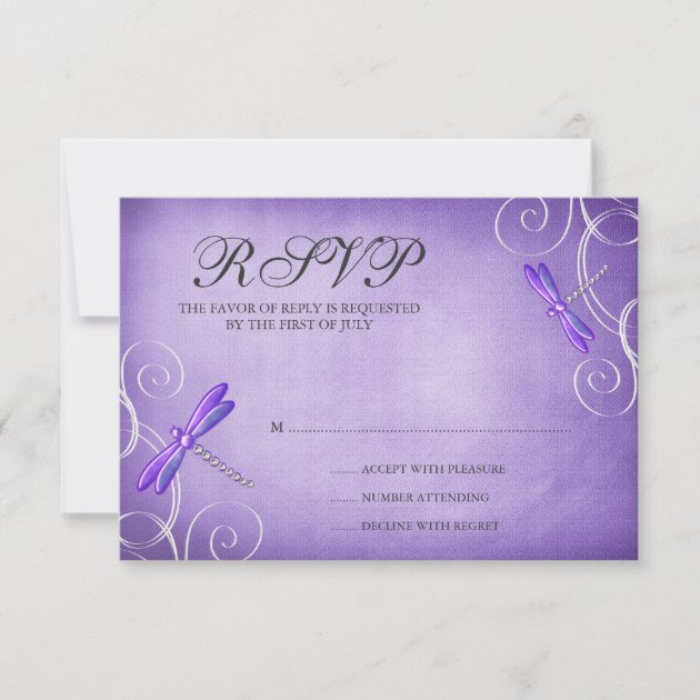 Purple Dragonfly Swirls Wedding Response Card